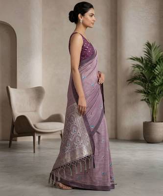 Lavender paisley ready pleated cotton saree 2