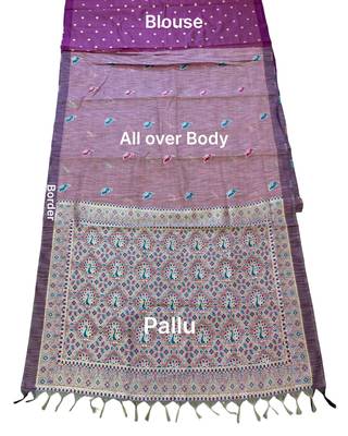 Lavender paisley ready pleated cotton saree 5