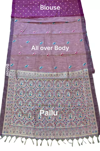 Lavender paisley ready pleated cotton saree