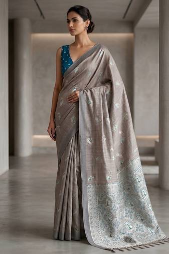 Silver weave instant wear cotton silk saree