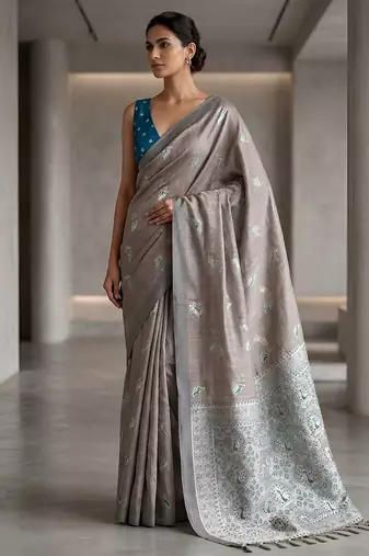 Silver weave instant wear cotton silk saree
