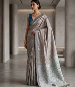 Silver weave instant wear cotton silk saree