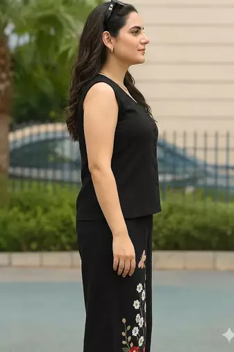 Beautiful black cord set with embroidredpant