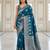 Teal blue ready to wear zari woven saree