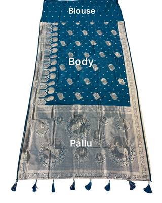 Teal blue ready to wear zari woven saree 5