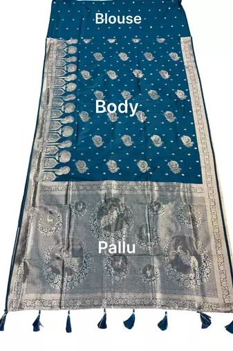 Teal blue ready to wear zari woven saree