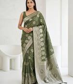 Olive readymade zari woven saree
