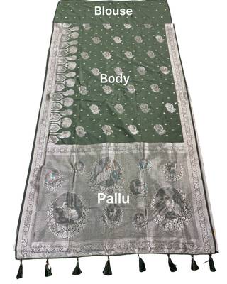 Olive readymade zari woven saree 5