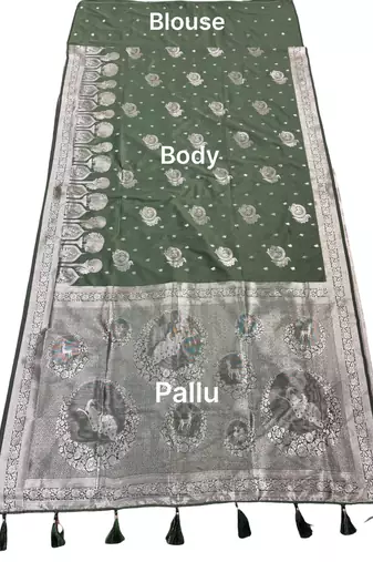 Olive readymade zari woven saree