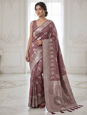 Rose mauve pre stitched zari saree 1