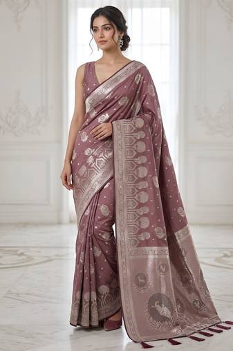 Rose mauve pre stitched zari saree