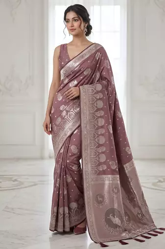 Rose mauve pre stitched zari saree