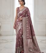 Rose mauve pre stitched zari saree