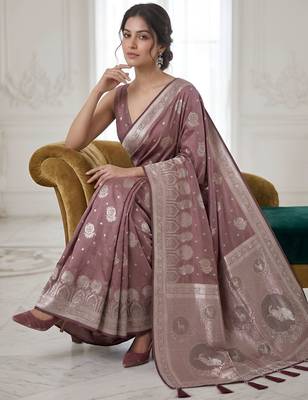 Rose mauve pre stitched zari saree 2