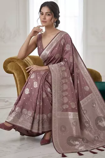 Rose mauve pre stitched zari saree