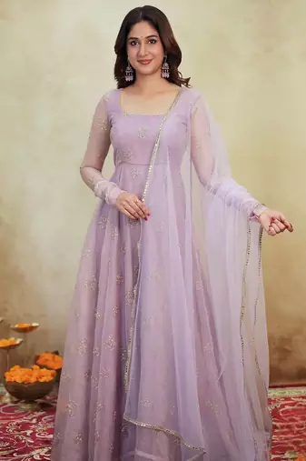 Lavender embroidered organza anarkali set