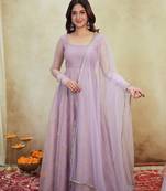 Lavender embroidered organza anarkali set