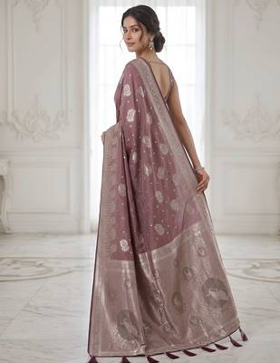 Rose mauve pre stitched zari saree 3