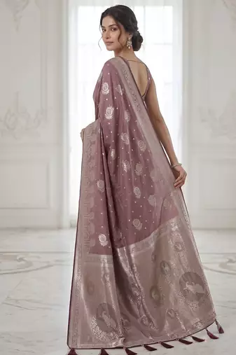 Rose mauve pre stitched zari saree