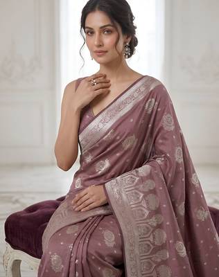 Rose mauve pre stitched zari saree 4
