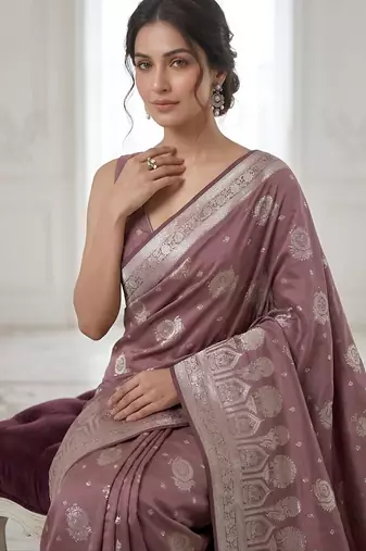 Rose mauve pre stitched zari saree