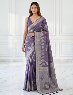 Lavender ready pleated zari woven saree 1