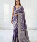 Lavender ready pleated zari woven saree