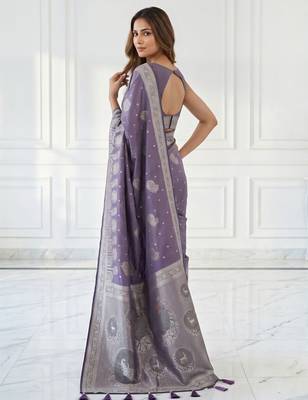 Lavender ready pleated zari woven saree 2