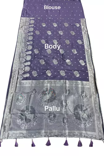 Lavender ready pleated zari woven saree