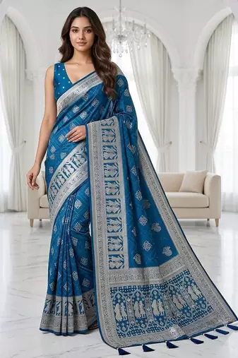 Sapphire blue instant wear zari saree