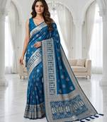 Sapphire blue instant wear zari saree