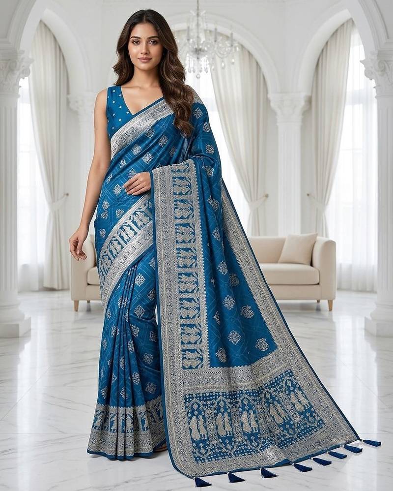 Sapphire blue instant wear zari saree