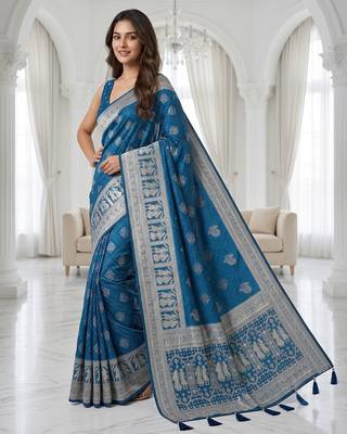 Sapphire blue instant wear zari saree 2