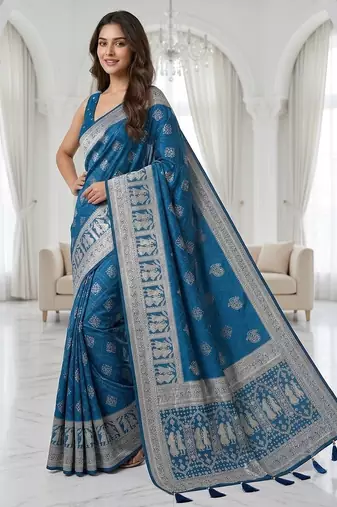 Sapphire blue instant wear zari saree