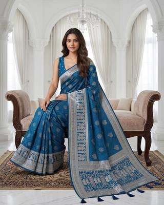 Sapphire blue instant wear zari saree 3