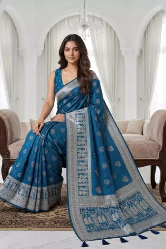 Sapphire blue instant wear zari saree