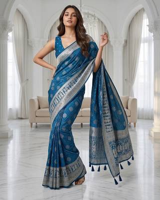Sapphire blue instant wear zari saree 4