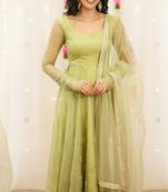 Green embroidered organza anarkali set