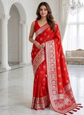 Crimson red one minute zari saree 1