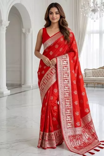 Crimson red one minute zari saree