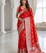 Crimson red one minute zari saree