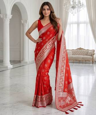 Crimson red one minute zari saree 2