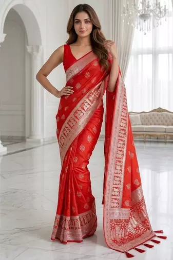 Crimson red one minute zari saree