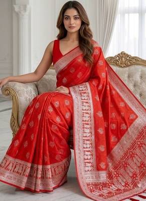 Crimson red one minute zari saree 3