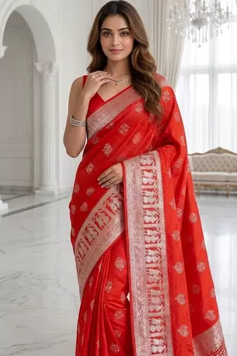 Crimson red one minute zari saree