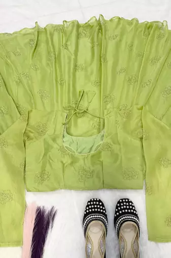 Green embroidered organza anarkali set