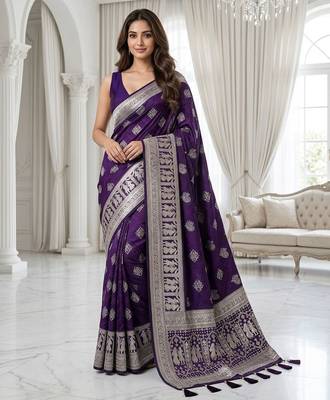 Wine purple pre draped zari saree 1