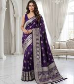 Wine purple pre draped zari saree