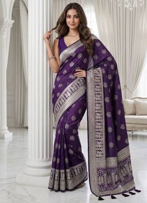 Wine purple pre draped zari saree 2