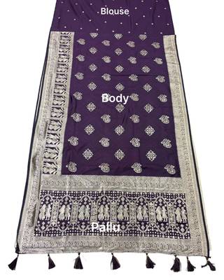 Wine purple pre draped zari saree 5